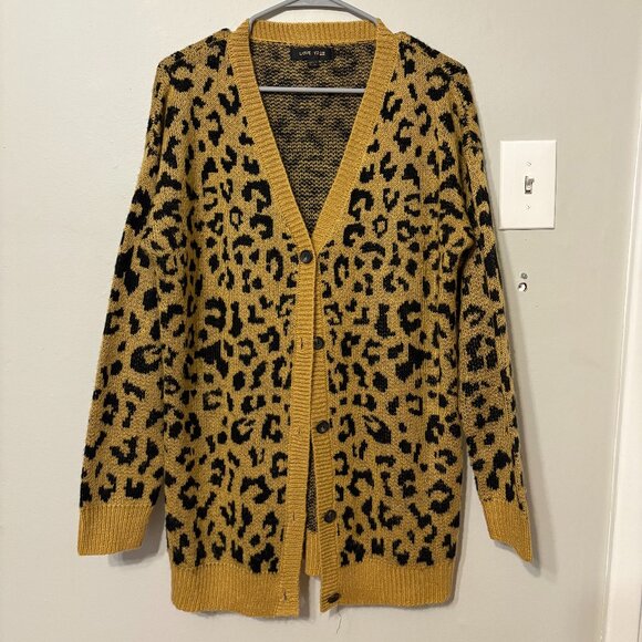 Love Tree Long Leopard Print Button Up Cardigan - Picture 1 of 4